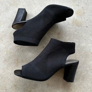 Impo Stretch Velancy Black Knit Peep-Toe Block Heel Booties!